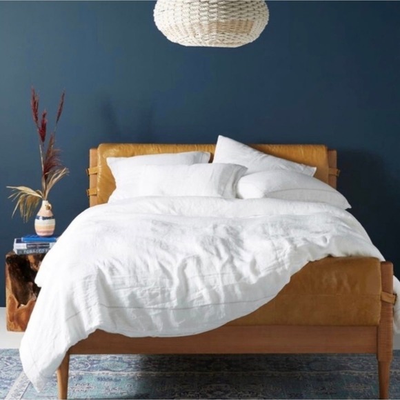 NEW Anthropologie Jazzy Stitched Linen White King Shams - Picture 6 of 7